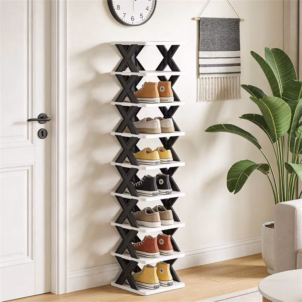 Nordara 8 Tier Narrow Stackable Free-Standing DIY Tall Shoe Storage Rack in White, H 100 cm x W 15 cm x D 15 cm – 3