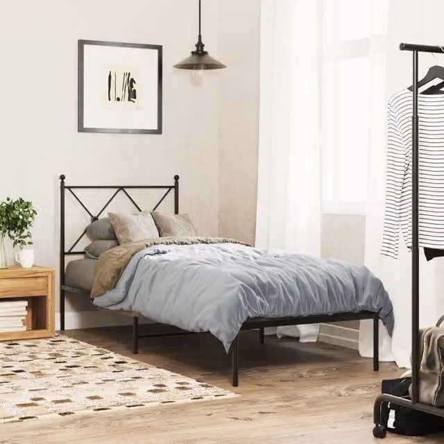 Berkfield Home Metal Bed Frame with Headboard, Black, W/D/H: 80 x 200 cm – 1
