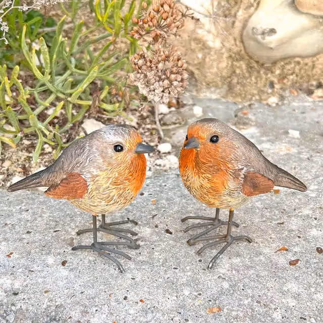 Boltze Pair of Red and Multicolour Garden Robin Ornaments
