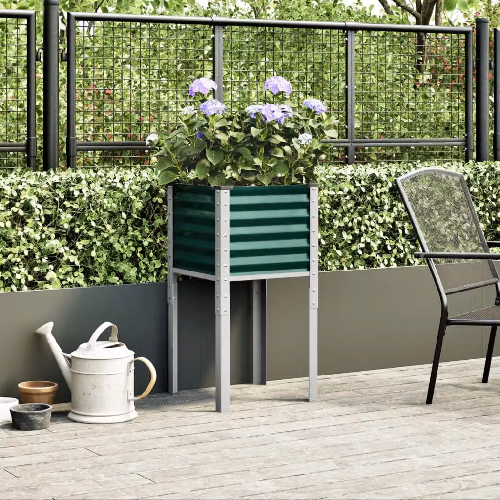 Berkfield Home Steel Garden Planter Tub, Green, W/D/H: 45 x 45 x 88 cm – 2