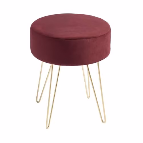 OHS Matte Velvet Round Dressing Table Stool in Dark Berry with Gold Metal Legs, W/D/H: 36 x 36 x 43 cm – 1