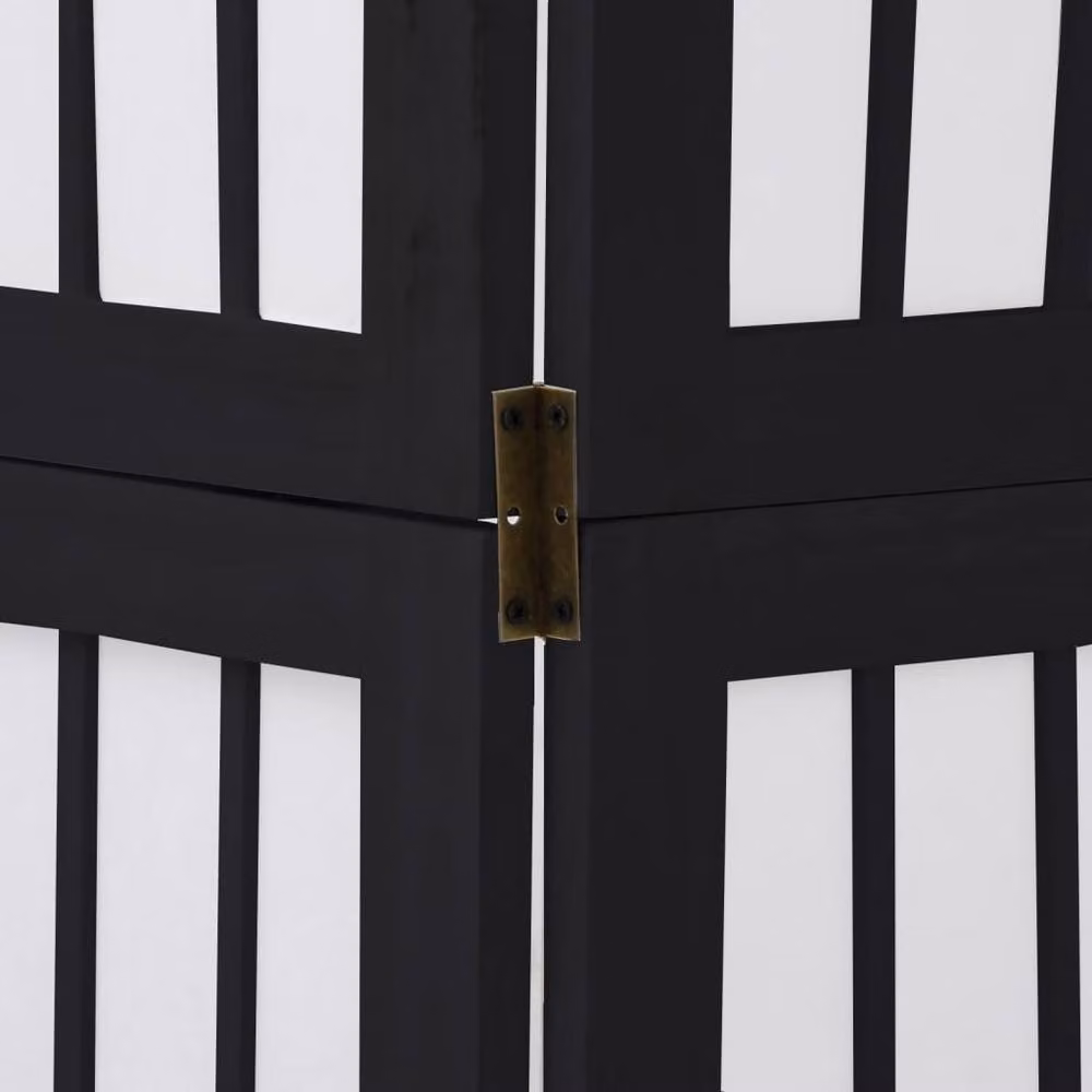 Berkfield Home 4-Panel Room Divider in Black Solid Paulownia Wood, H 200 cm x W 140 cm – 4