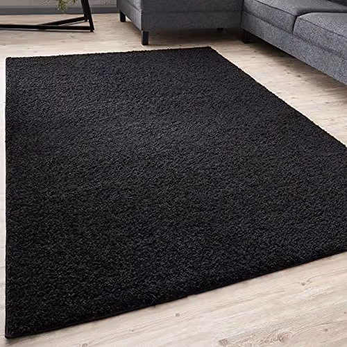 THE RUGS Black Plain Shaggy High Pile Rug, W/D: 160 x 230 cm