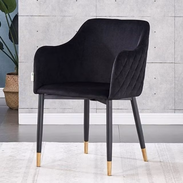 Life Interiors Verona Velvet Dining Chairs Set of 4, Black with Gold and Silver End Caps