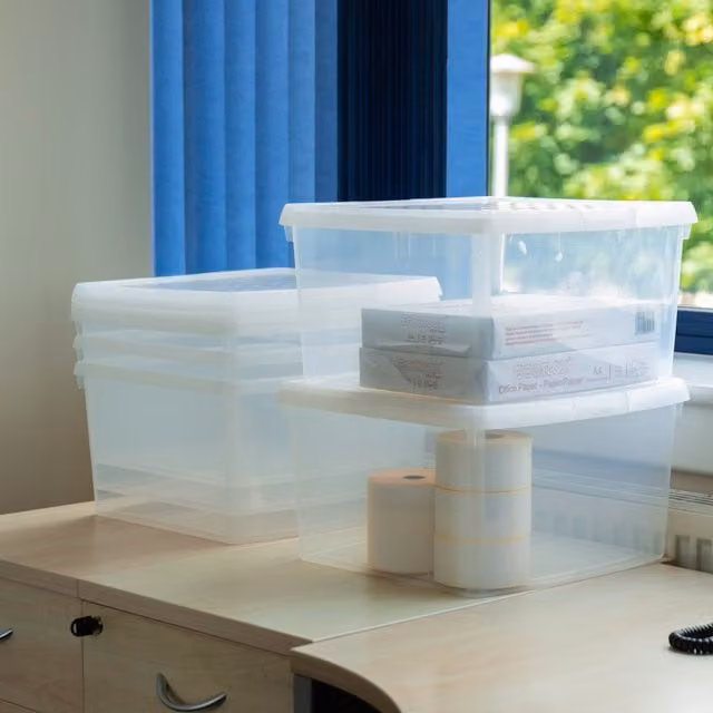 Wham Set of 5 Clear Square Plastic Storage Boxes with Lids, 25.5L Each