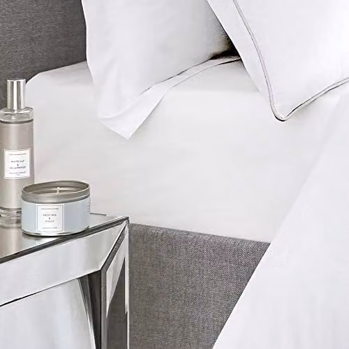 Appletree 200TC White 100% Cotton Percale Deep Fitted Sheet, W/D/H: 200 x 182 x 35 cm
