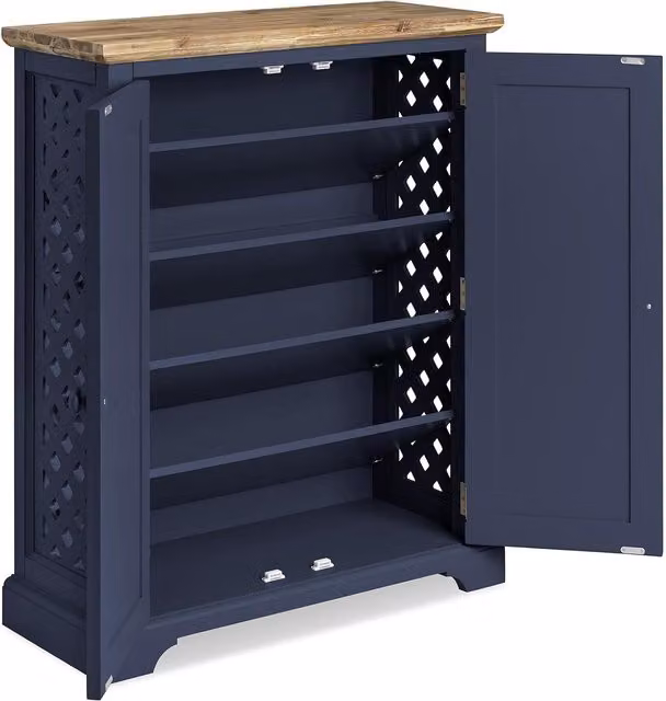 Florence Shoe Storage Cabinet in Blue Acacia Wood, W/D/H: 110 x 36 x 90.5 cm