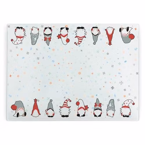 Purely Home Christmas Gonks Rectangular Glass Worktop Protector in Multicolour with Non-Slip Feet – 1