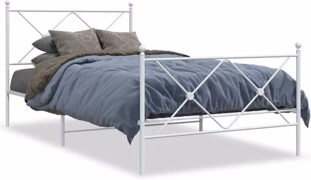 Berkfield Home Metal Bed Frame with Footboard, White, W: 100 cm, L: 200 cm – 1