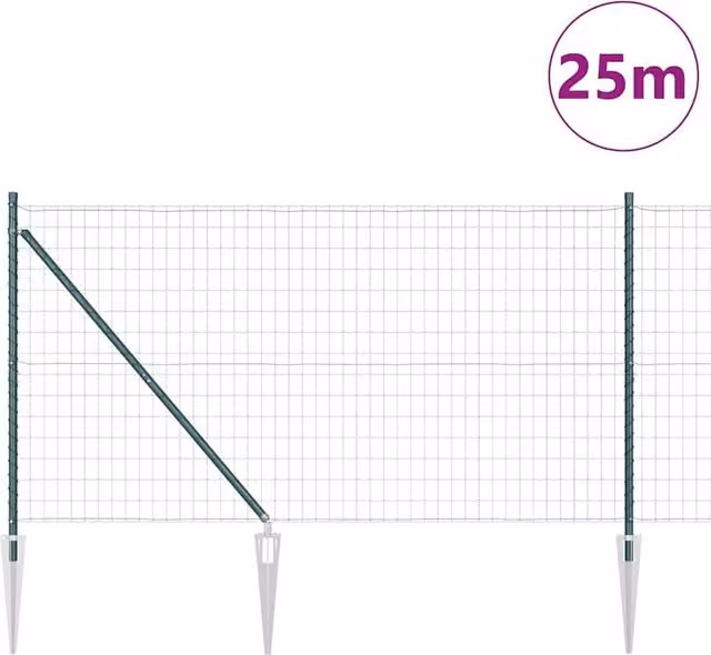 Berkfield Home Green Euro Fence with 13 Spike Posts, Galvanised Steel, W: 25 m, H: 1.2 m