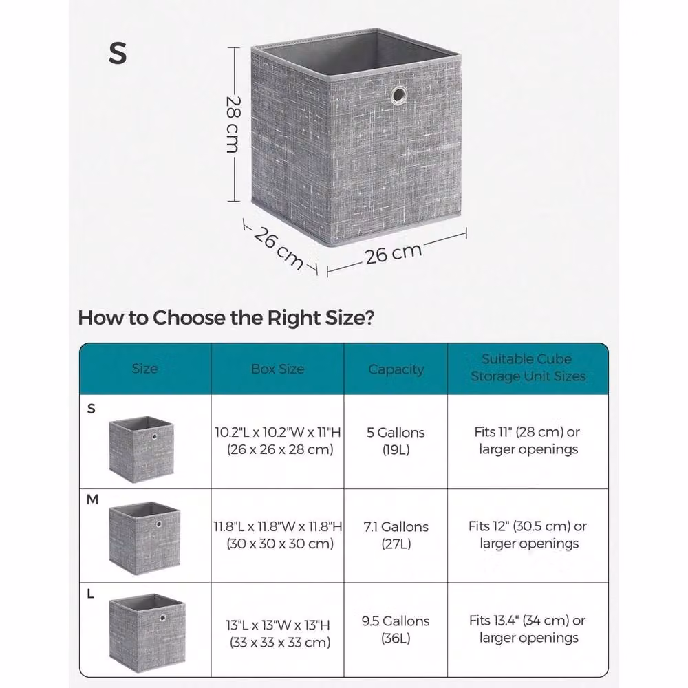 Havendro Set of 6 Foldable Fabric and Cardboard Square Storage Boxes in Grey – 2