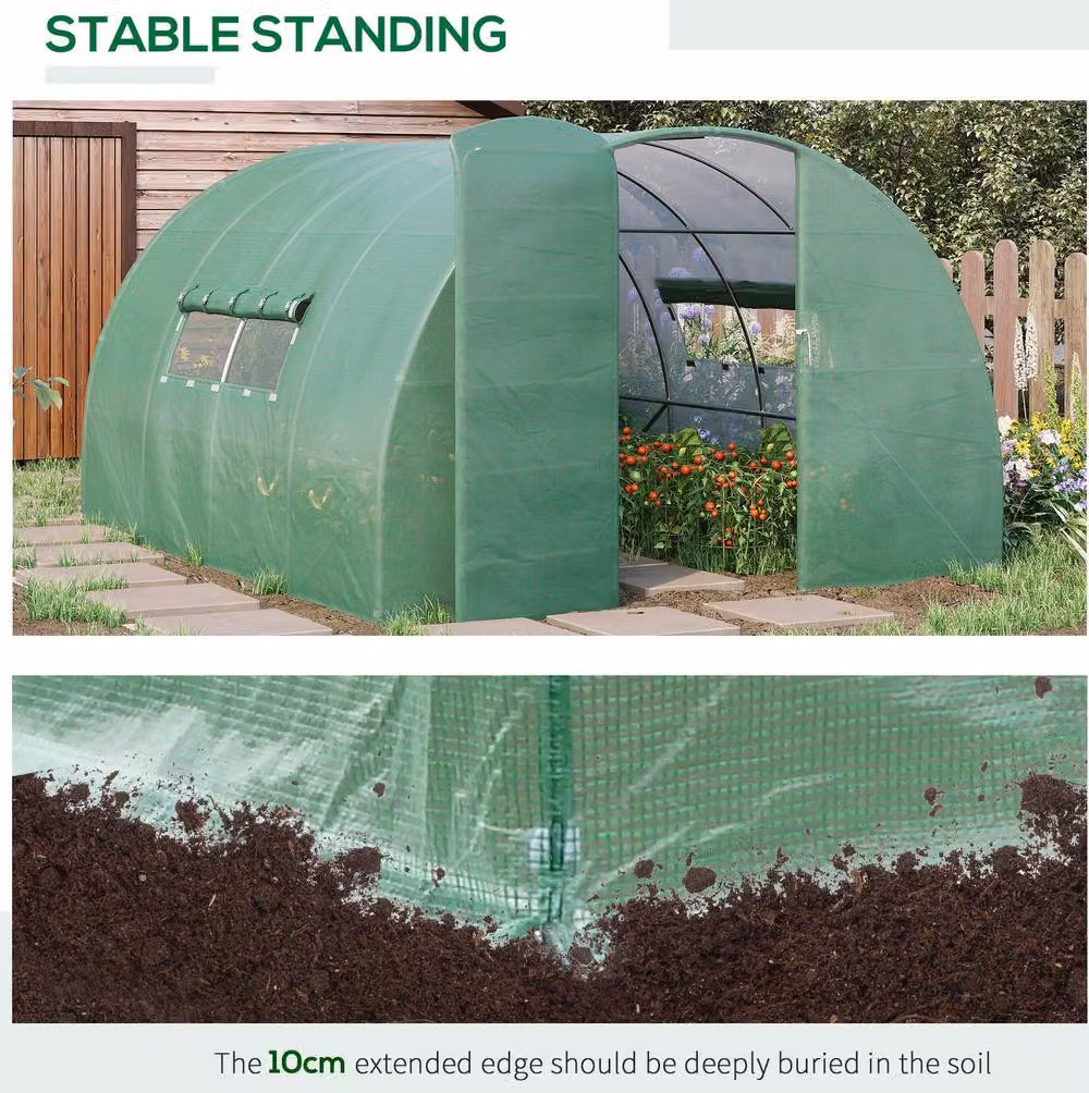 STILVORA Green Walk-In Greenhouse with Roll-Up Windows and Galvanised Steel Frame, W/D/H: 298 x 200 x 298 cm – 3