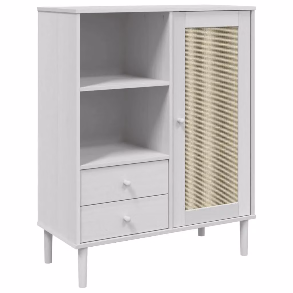 Berkfield Home SENJA Highboard in White Rattan Look Solid Pine Wood, W/D/H: 90 x 40 x 112 cm – 2