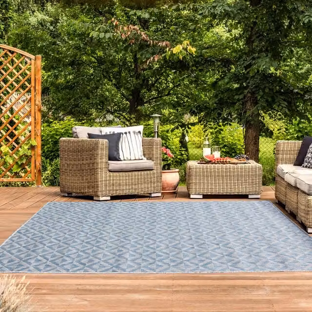 The Rug House Blue Geometric Flatweave Indoor Outdoor Rug W: 170 cm, D: 120 cm