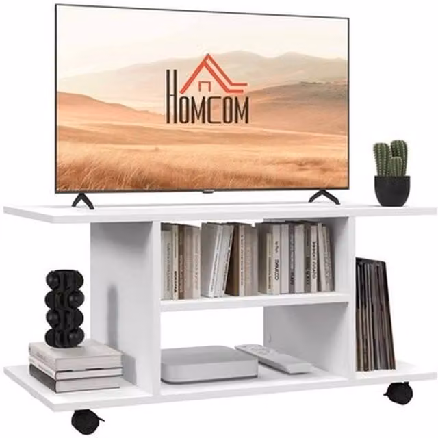 NESTLUNE Modern White Matt TV Stand Entertainment Centre W: 100 cm, D: 15 cm