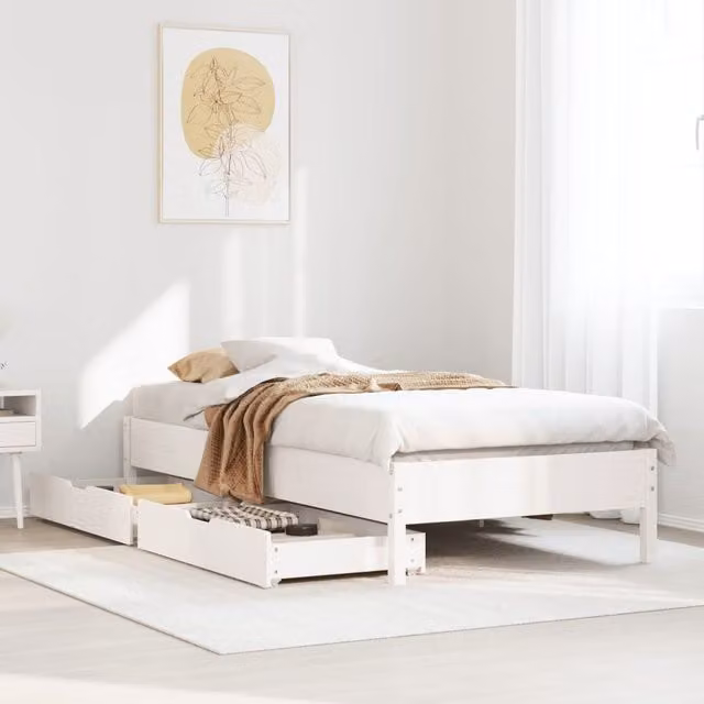 Berkfield Home Single Solid Wood Pine Bed Frame in White, W/D/H: 90 x 190 cm