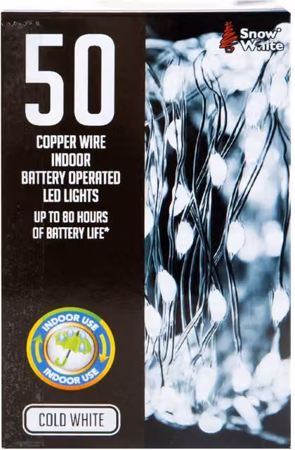 VFM e-Store Indoor Copper Wire Christmas Lights in Cool White (50 LEDs)