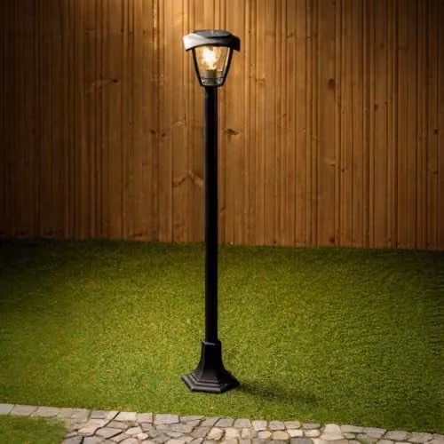 CGC Lighting Lara Black Solar Outdoor Post Light Bollard with Warm White LED and Dusk Sensor, IP44