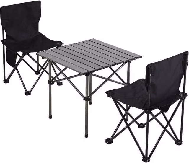 NESTLUNE Portable Folding Camping Set with Rectangular Table and 2 Chairs in Black – 1