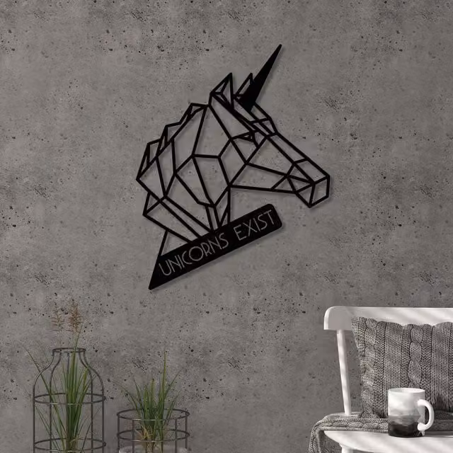 Decortie Unicorn Metal Wall Art Decorative Object, Black