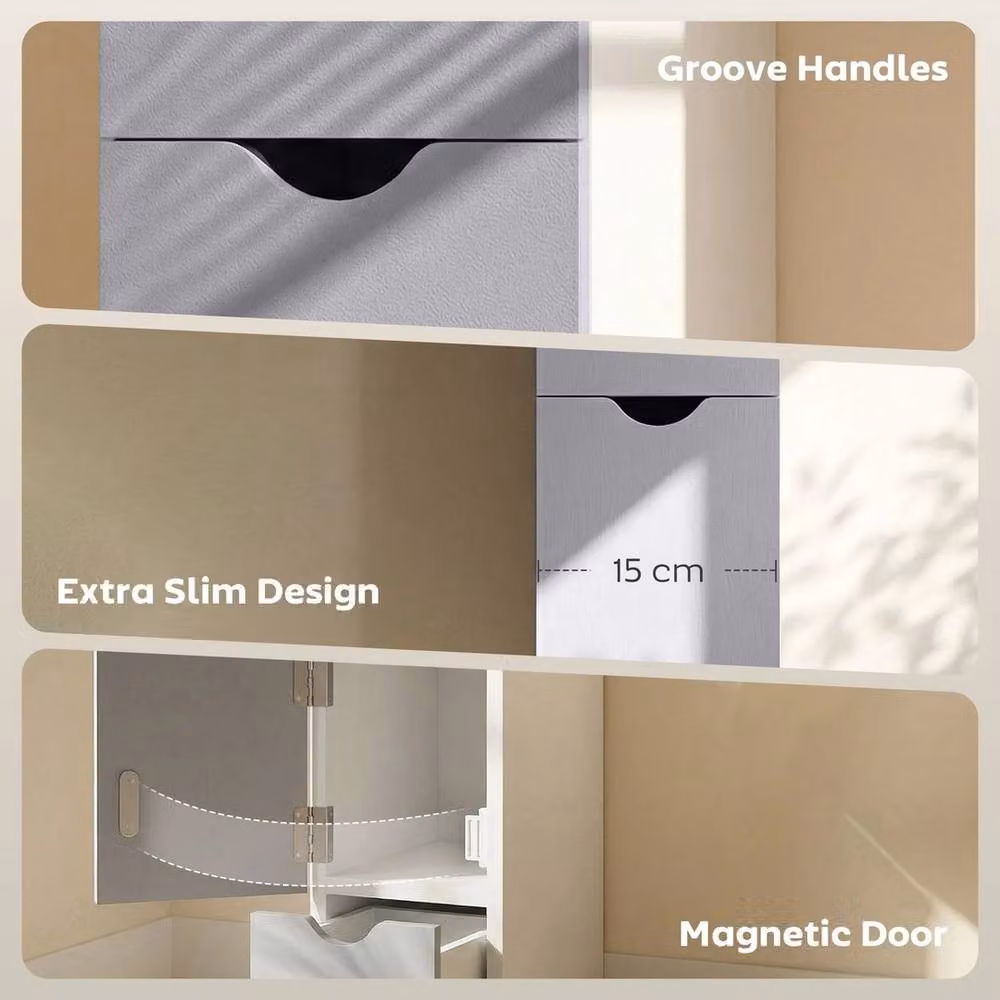 NESTLUNE Tall White Bathroom Storage Cabinet with Internal Shelves and Drawers – 2
