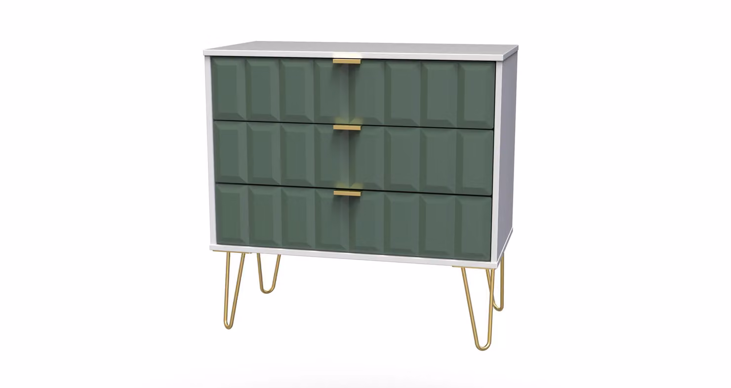 Ready Assembled 2 U Metro 3 Drawer Chest in Green and Gold – 2