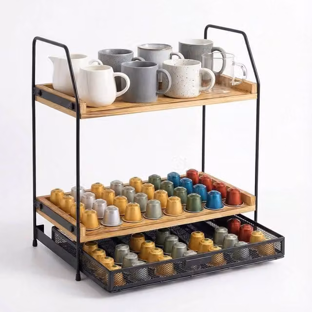 Nordara 2-Tier Countertop Coffee Bar Storage Shelf in Black – 1