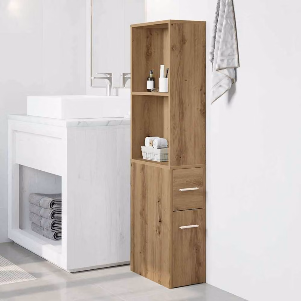 Berkfield Home Narrow Bathroom Cupboard with Wheels in Artisan Oak Brown – 2