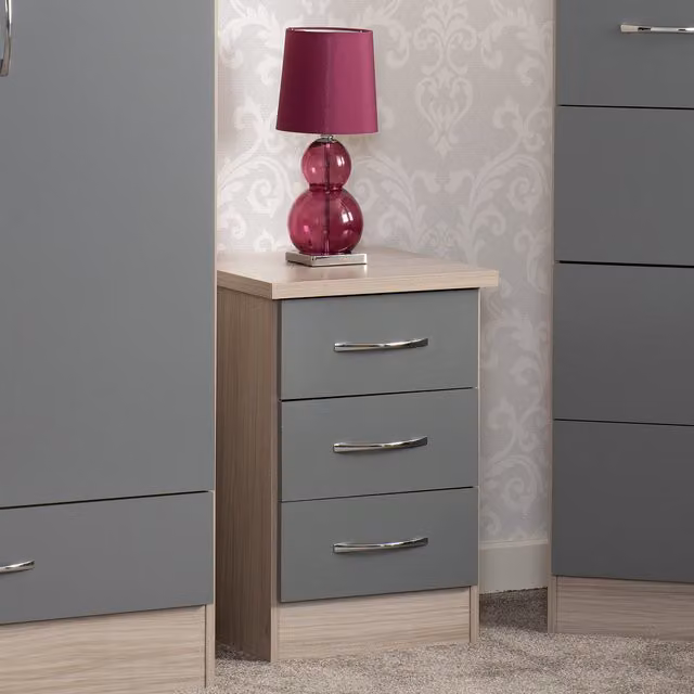 Seconique Nevada 3 Drawer Bedside Table in Grey Gloss – 4