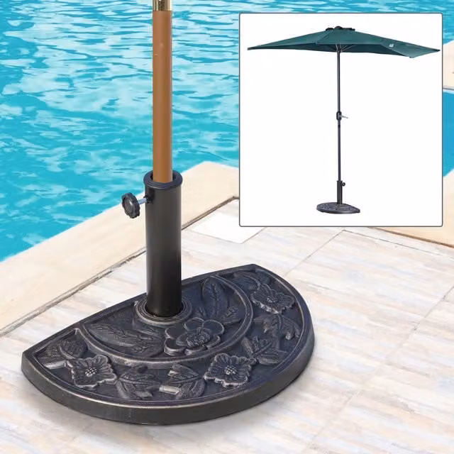 Outsunny 9kg Resin Half Round Parasol Base in Bronze Tone