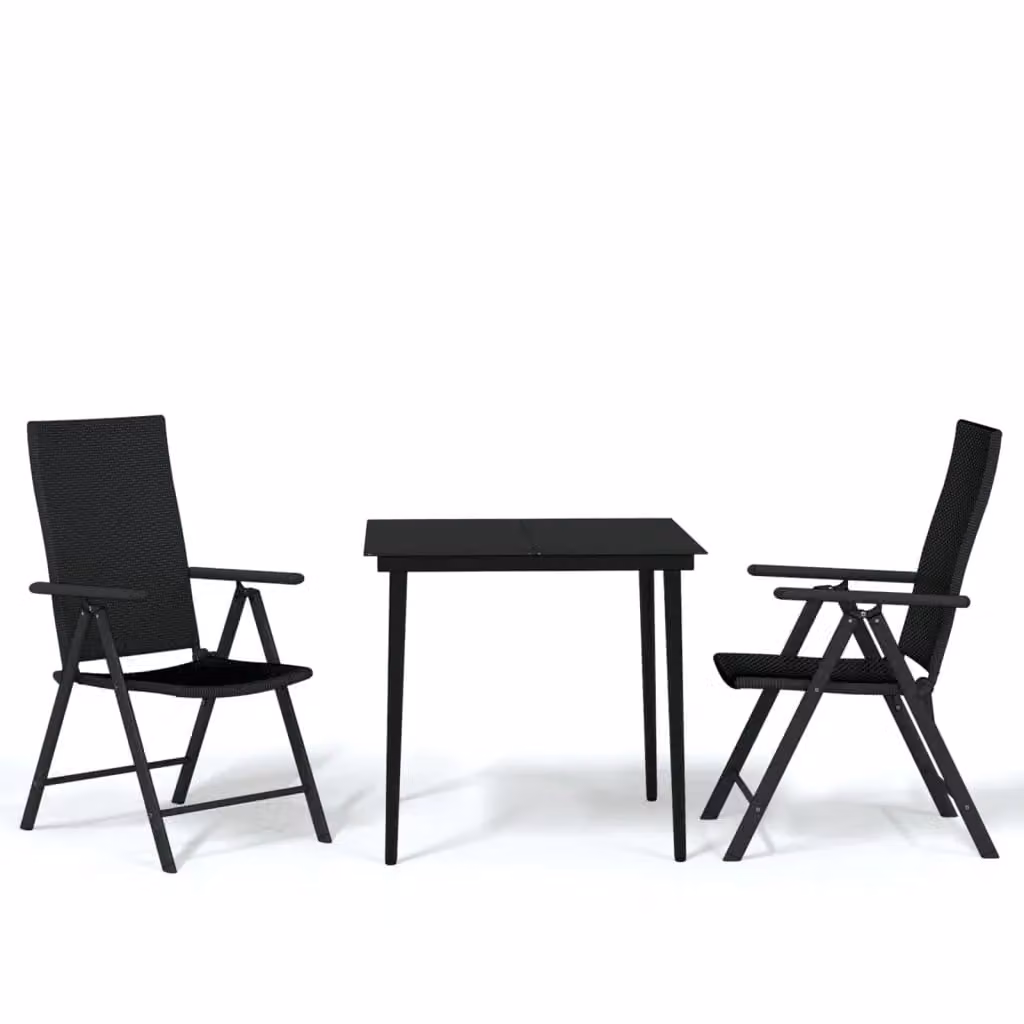 Berkfield Home 3 Piece Modern Garden Dining Set in Black Metal and Rattan with Glass Top – 2