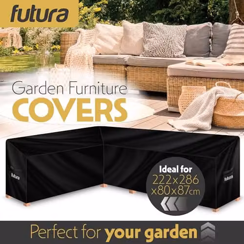 Futura Waterproof L Shaped Garden Furniture Cover in Black, 420D Oxford Fabric, W/D/H: 222 x 286 x 80 cm – 3