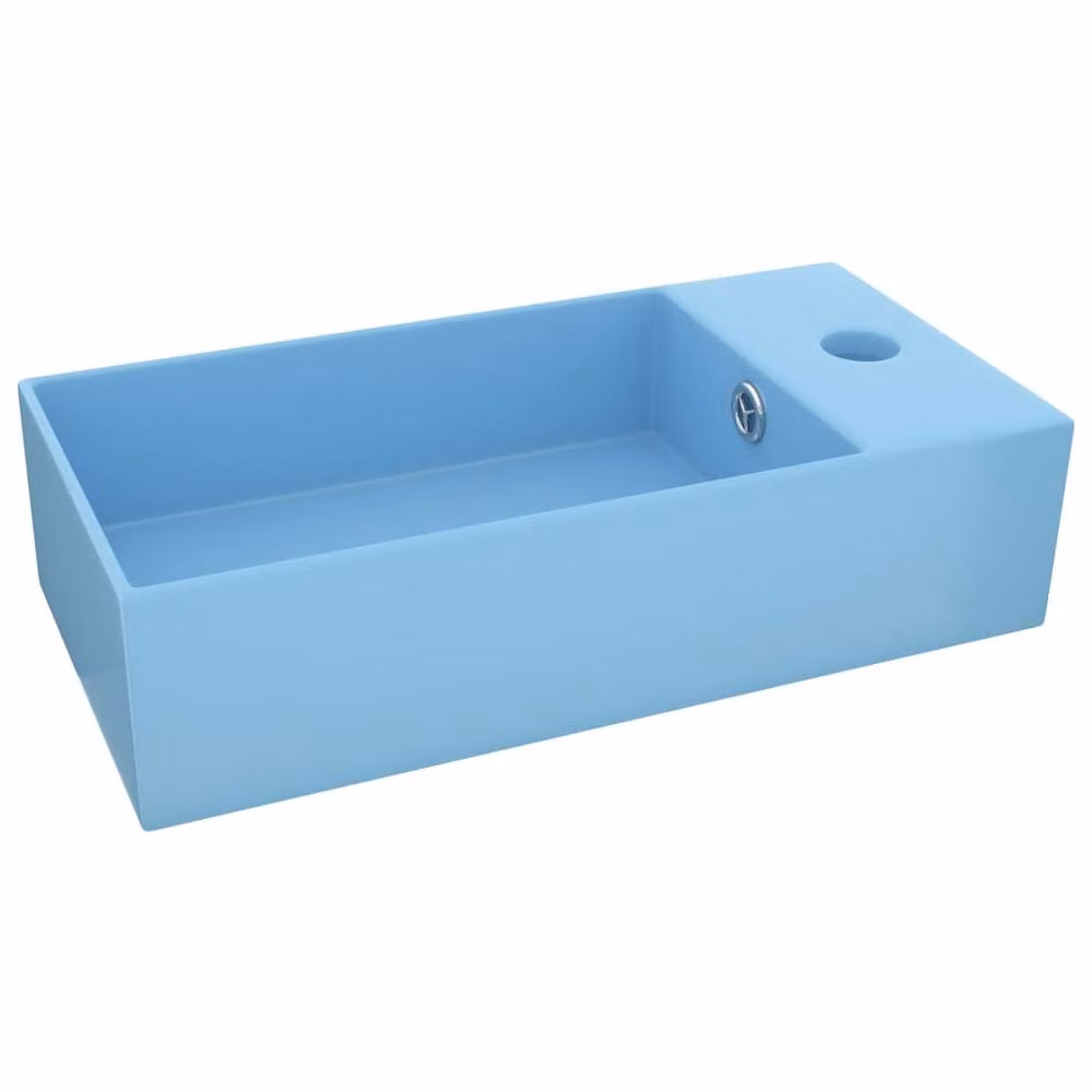 Berkfield Home Rectangular Ceramic Countertop Bathroom Sink with Overflow in Blue – 2