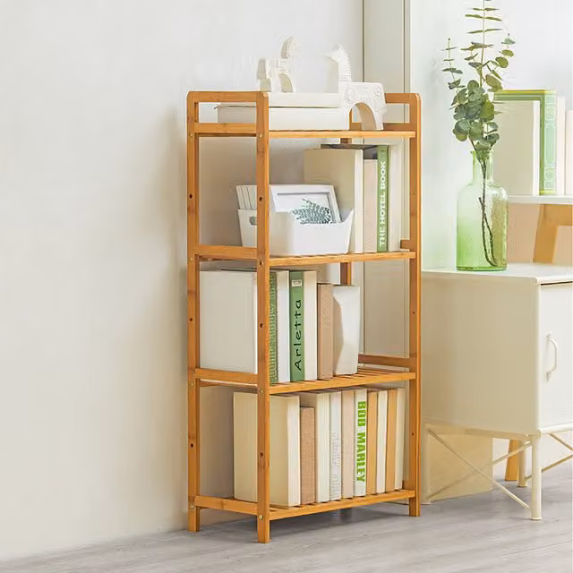 Livingandhome Rustic Brown Bamboo Wood Tiered Book Storage Shelf, W: 100 cm, D: 25 cm, H: 25 cm