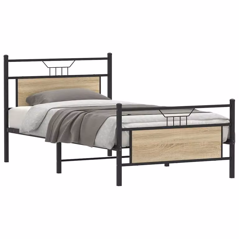Berkfield Home Sonoma Oak Bed Frame in Brown, W/D/H: 100 x 190 cm