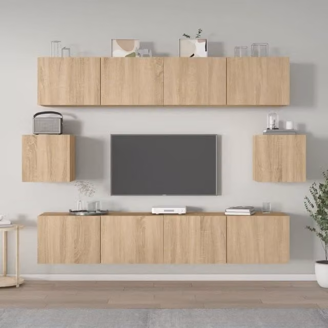 Berkfield Home 6 Piece Classic TV Cabinet Set in Sonoma Oak Brown Matt MDF – 1