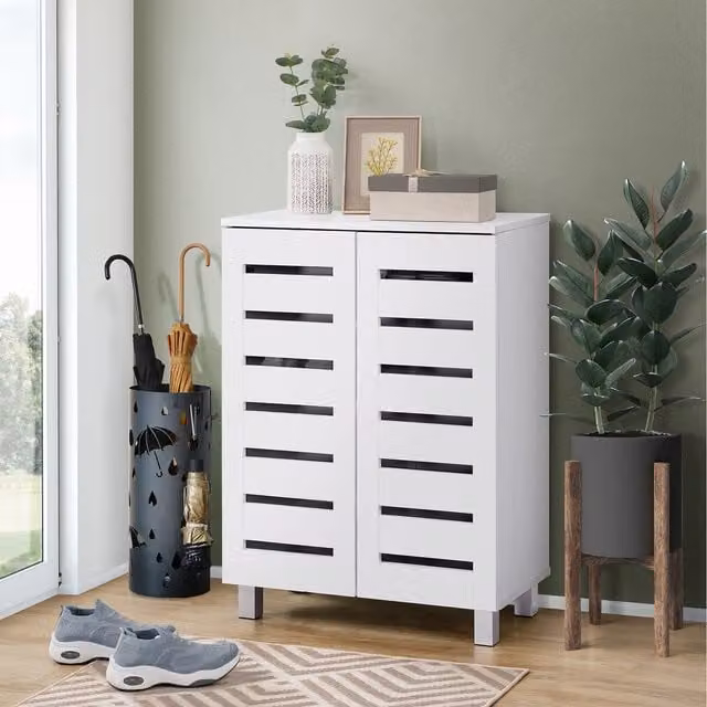 Swish Furniture Euston Modern 2 Door Shoe Storage Cabinet in White