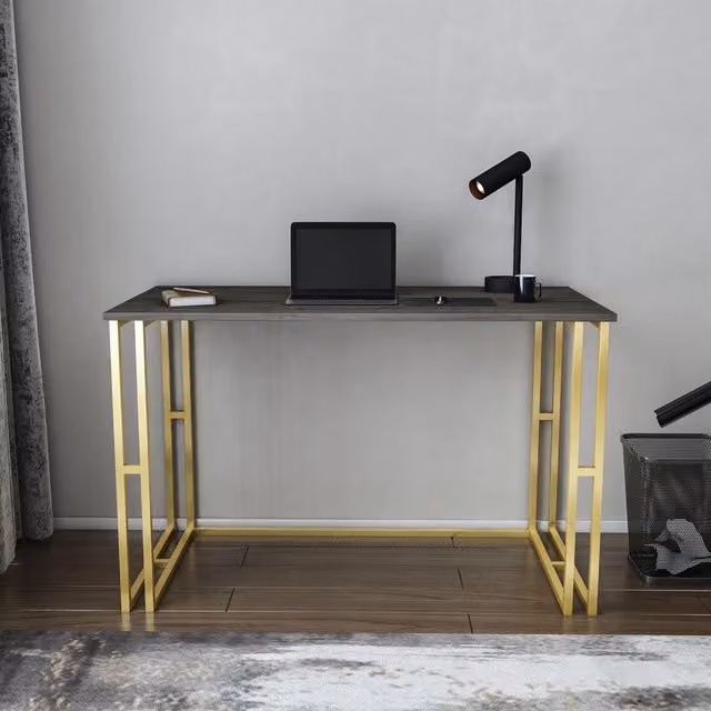 Decorotika Kane Modern Computer Desk in Gold and Brown, W: 120 cm, H: 75 cm, D: 60 cm