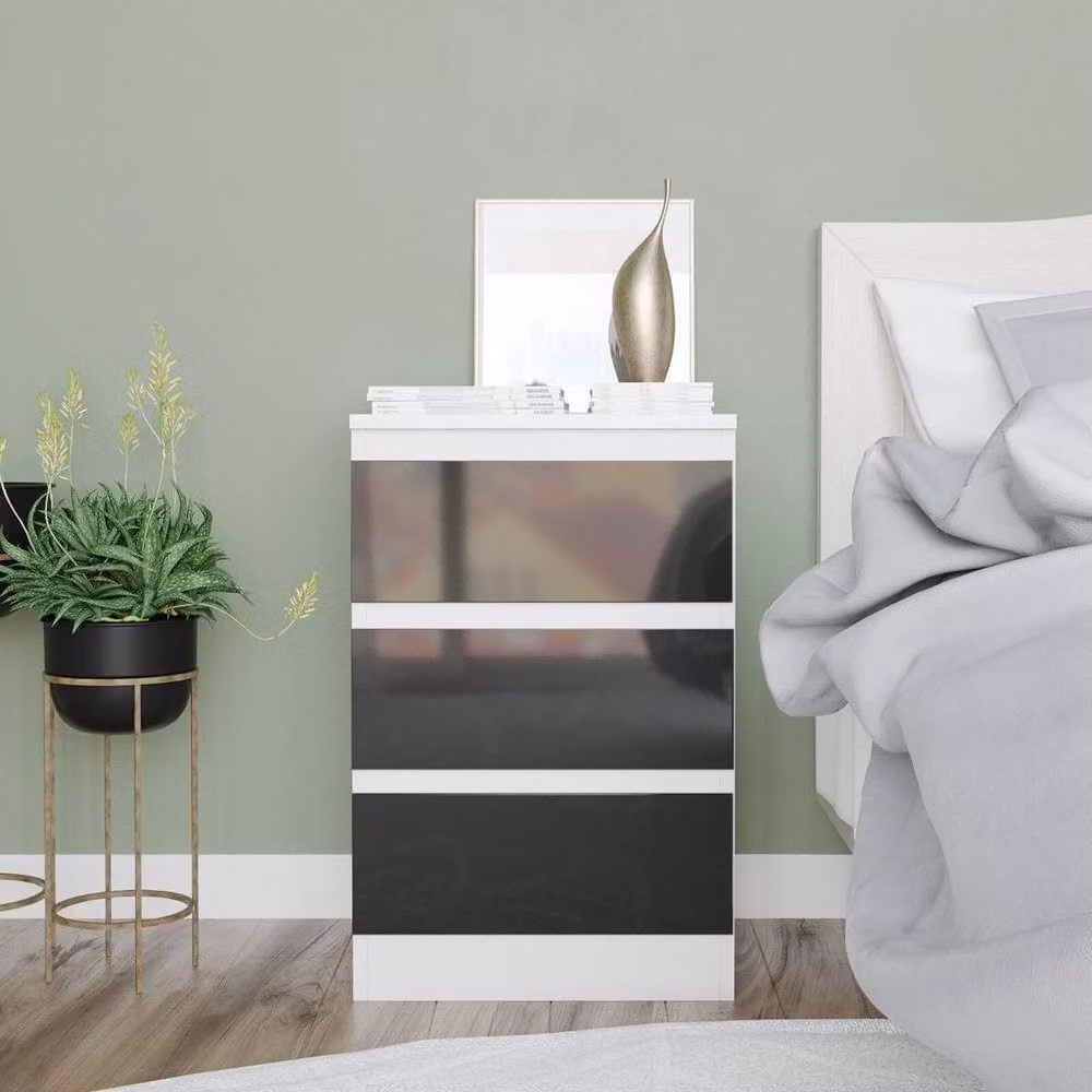 PAWNORA Modern Glossy Bedroom Chest Cabinet in White and Black – 4
