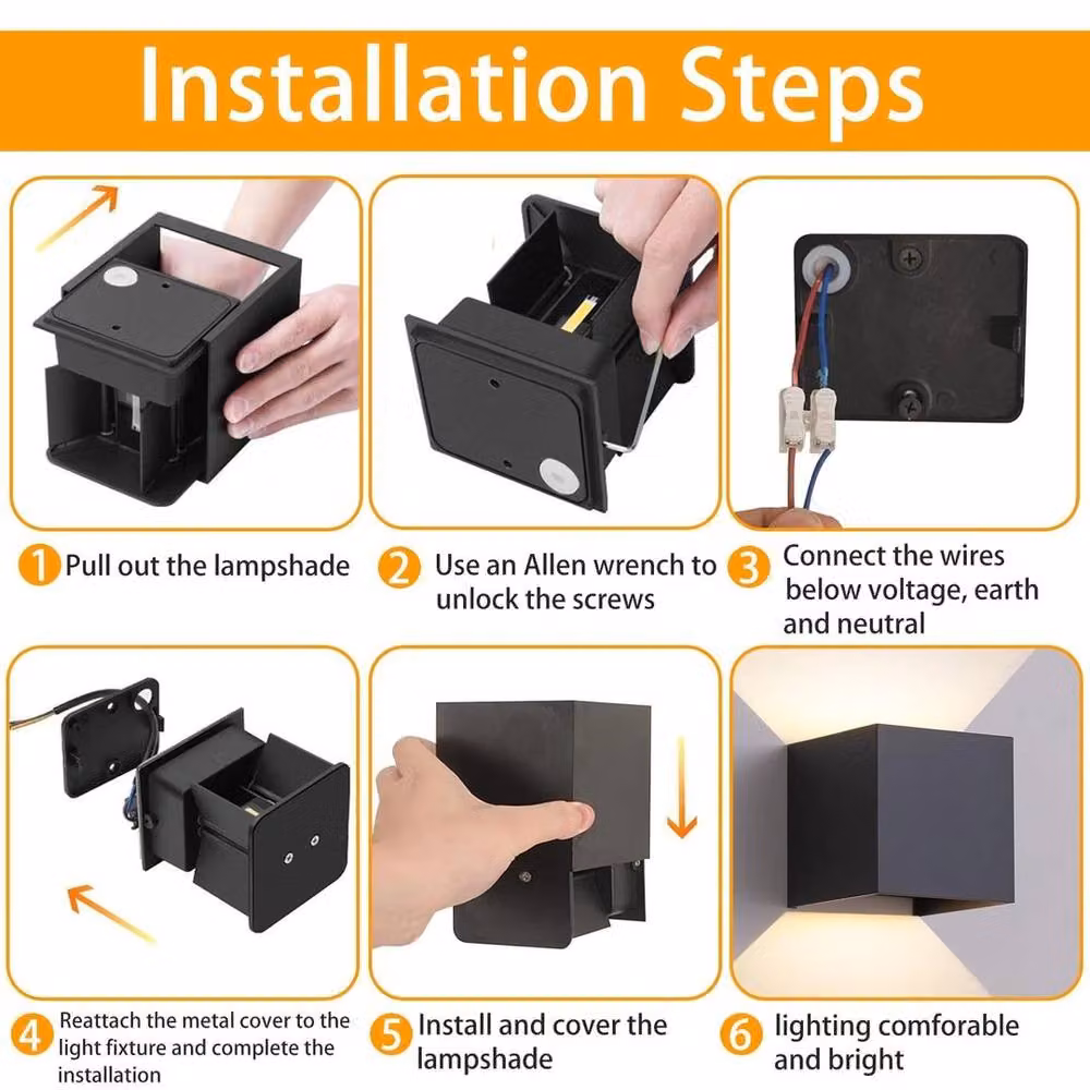 EONLION Set of 4 Black Waterproof LED Up and Down Wall Lights for Garden and Outdoor Use, 12W Warm White – 4