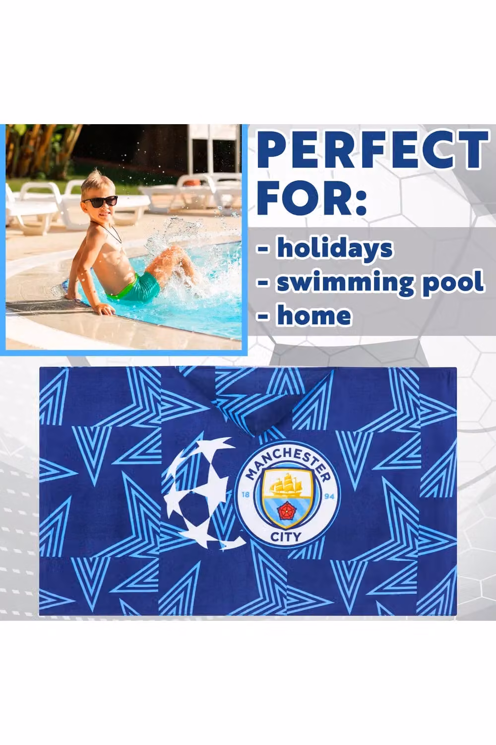 Get Trend Manchester City FC Hooded Cotton Towel for Boys in Blue – 6