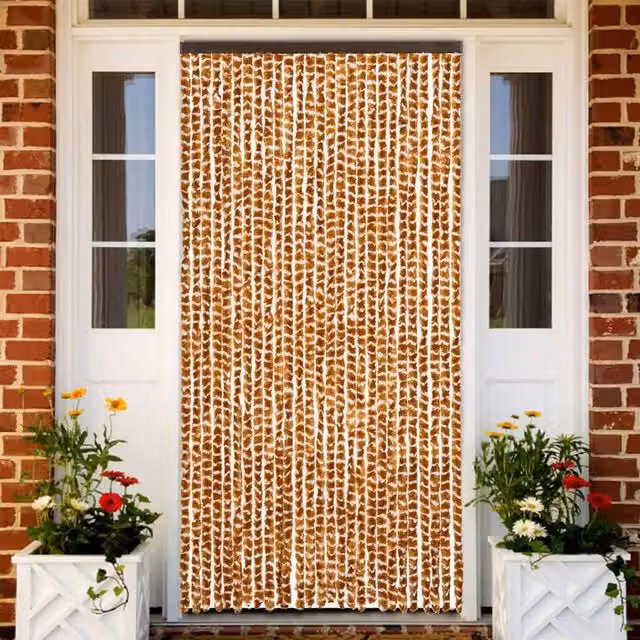 Berkfield Home Chenille Fly Curtain in Ochre and White, W: 118 cm, H: 220 cm