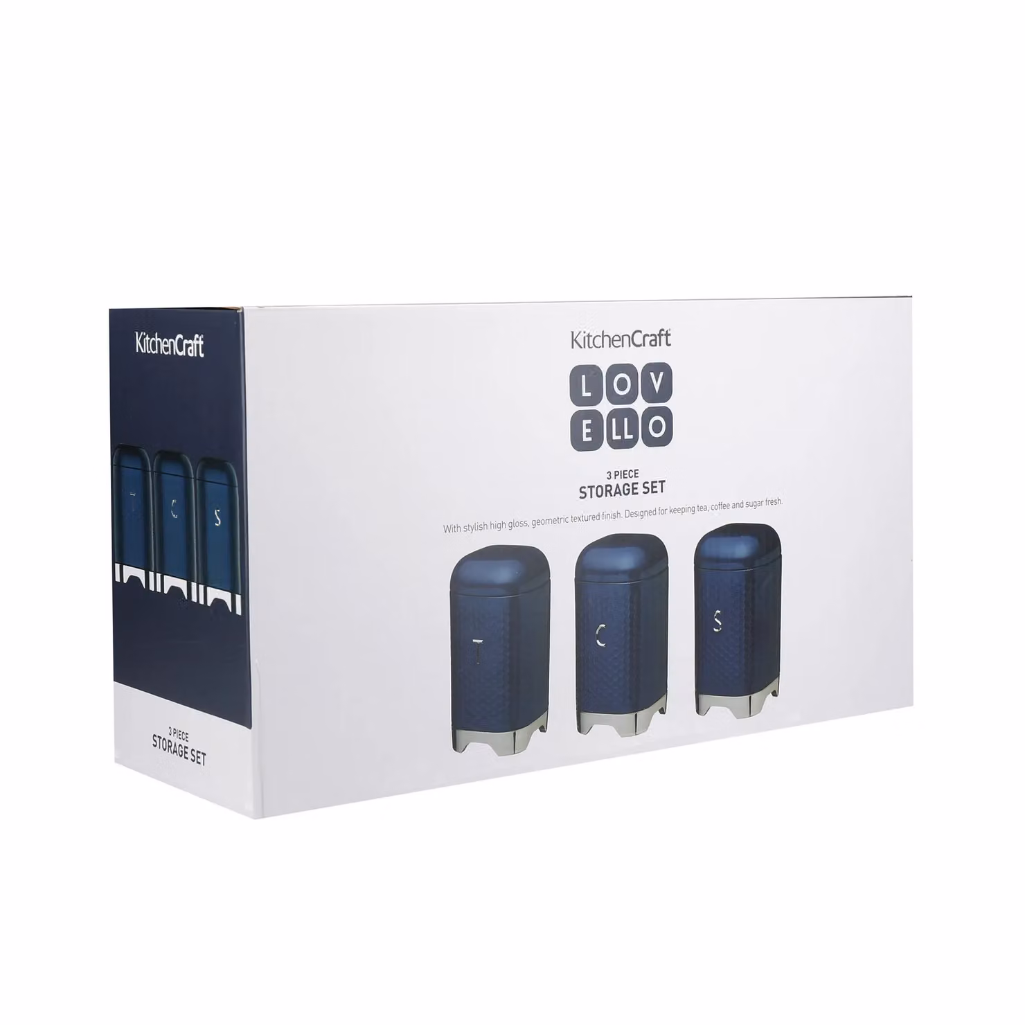 KitchenCraft 3 Piece Geometric Airtight and Leakproof Canister Set in Blue – 2