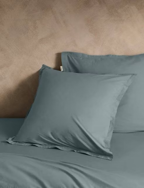M&S x Fired Earth 2 Pack Storm Blue Washed Cotton Square Pillowcases