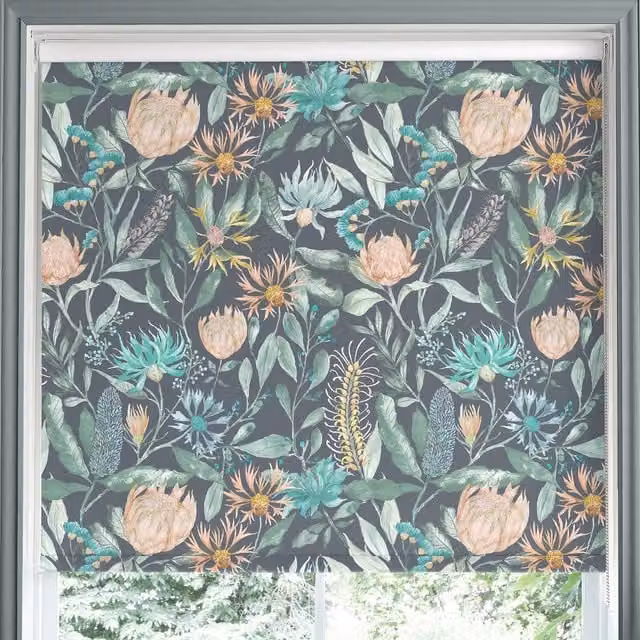 Voyage Maison Vitoria Sapphire Made to Measure Blackout Roller Blind in Blue and Multicolour Floral Design