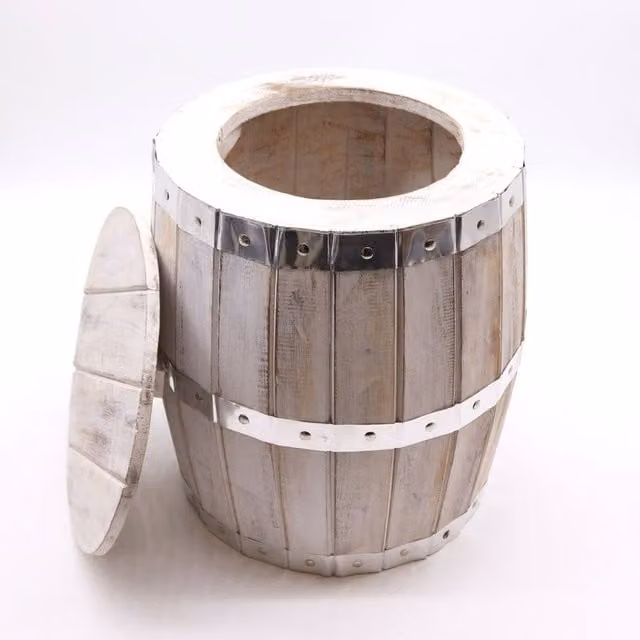 Serenityy Beer Barrel Stool in White Whitewash Natural Finish