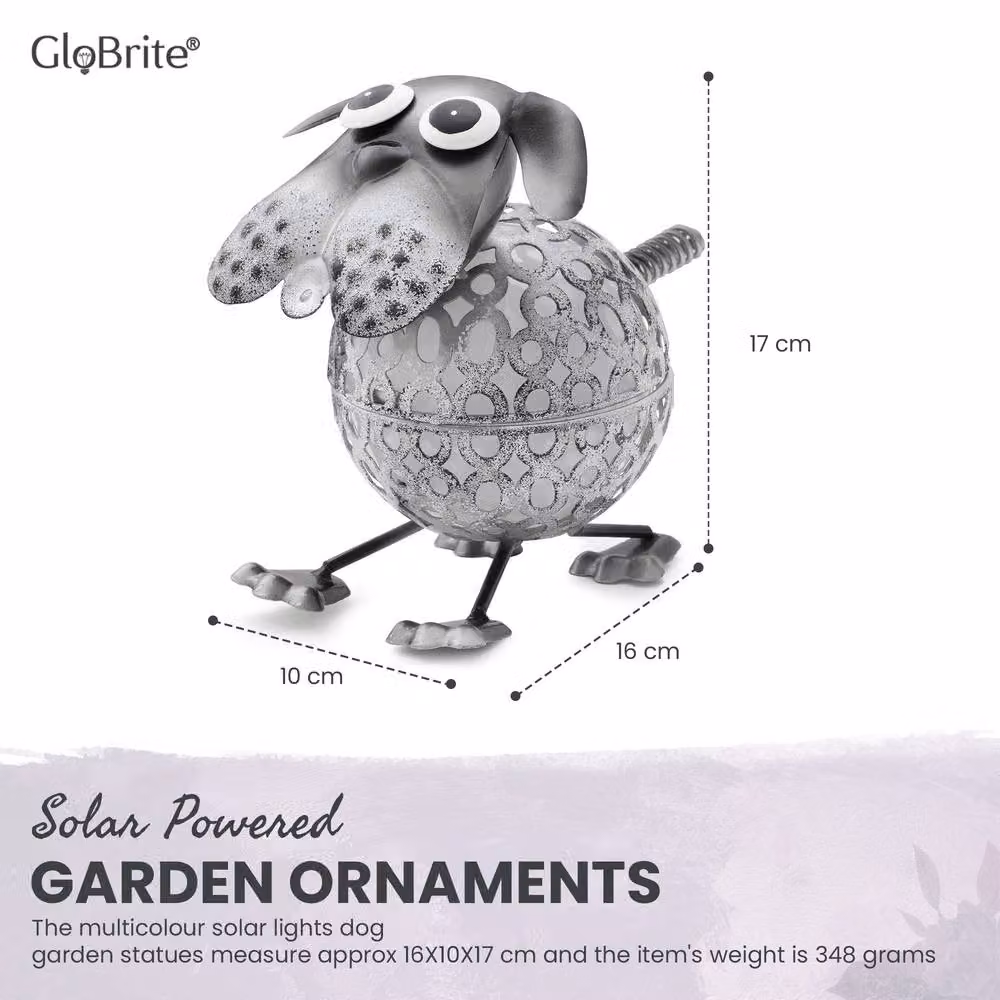 Globrite Metal Dog Solar Garden Ornament with Multicolour Colour Changing LED Light, W/D/H: 17.0 x 16.0 x 16.0 cm – 2