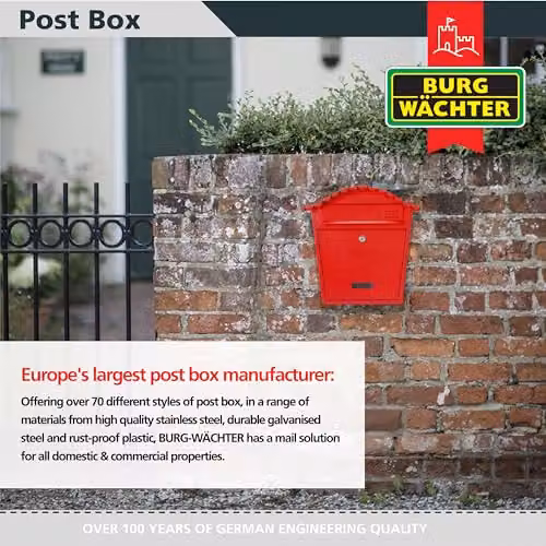 Burg-Wächter Red Classic Wall Mounted Galvanised Steel Lockable Weatherproof Post Box W: 36 cm, H: 37 cm, D: 13 cm – 3