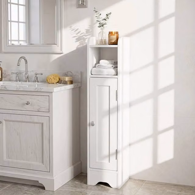 KORVIXA Toilet Paper Holder Stand with Adjustable Shelves in White, W 90 cm x H 65 cm