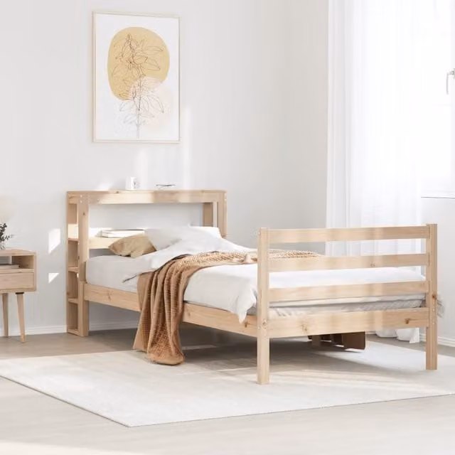 Berkfield Home Small Single Solid Wood Pine Bed Frame in Brown, W/D/H: 75 x 190 cm
